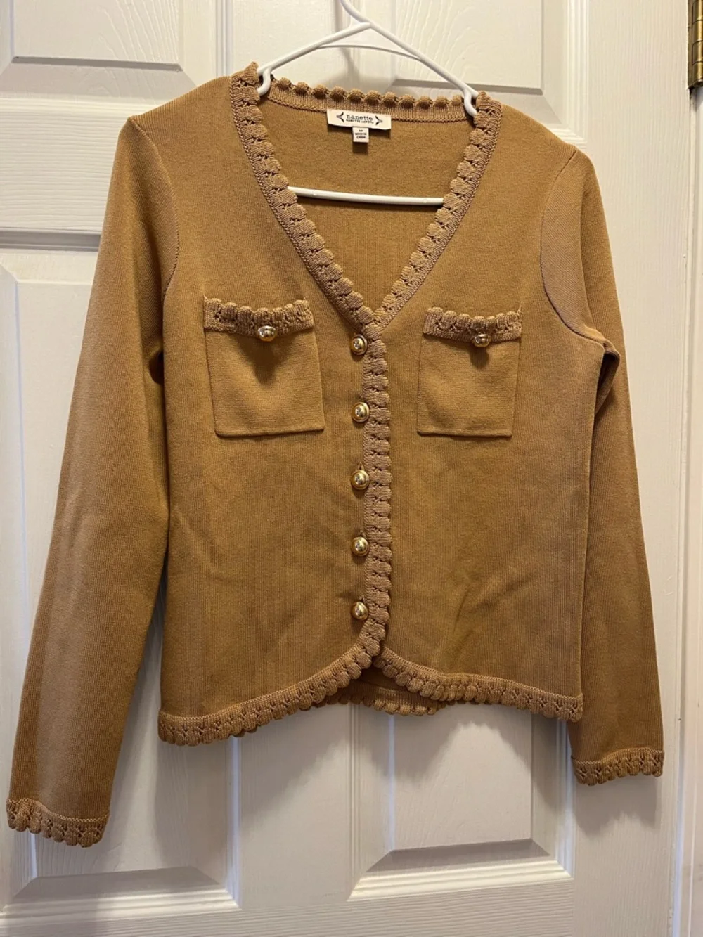 Nanette Lepore Camel Scalloped-Edge Pocket Cardigan size Medium - Picture 6 of 6